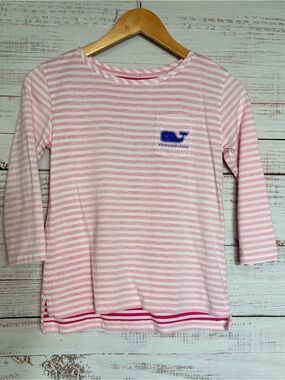 Vineyard Vines Pink & White Striped Long-Sleeve Tee Girls M